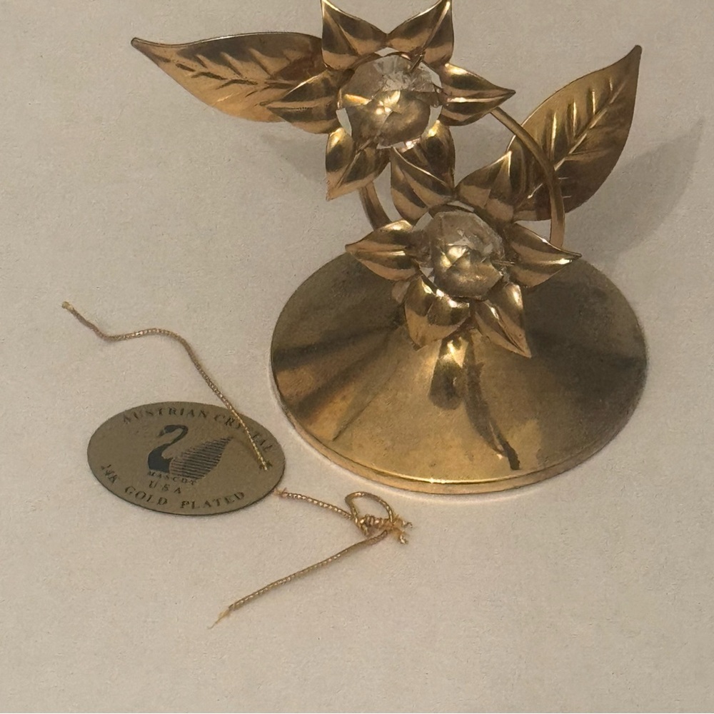Mascot USA 24K Gold Plated Austrian Crystal‎ Double Flower Figurine Vintage